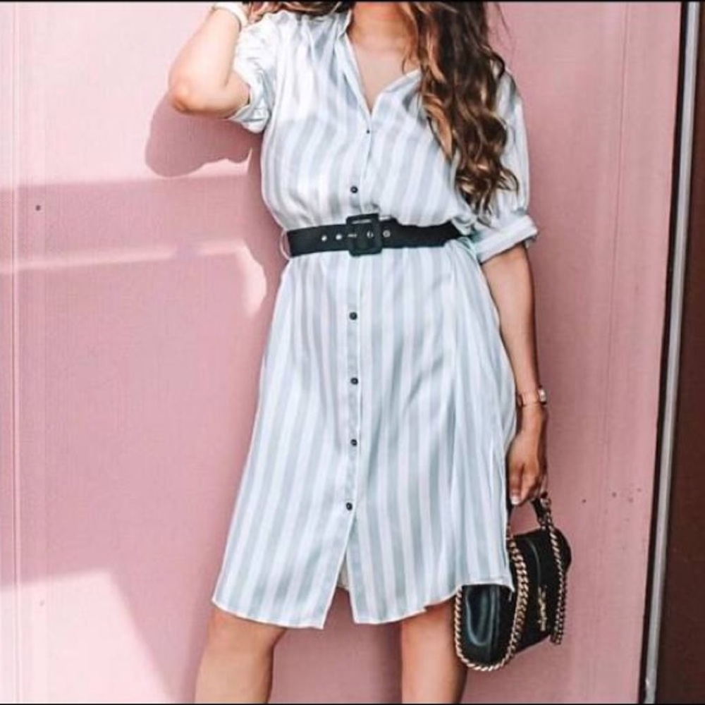 NWT Zara Striped Grey & White Shirt Dress w Belt